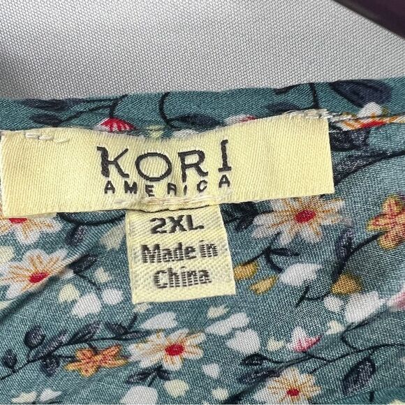 Kori Teal Floral Ruffle Babydoll Blouse 0721 - Picture 7 of 14